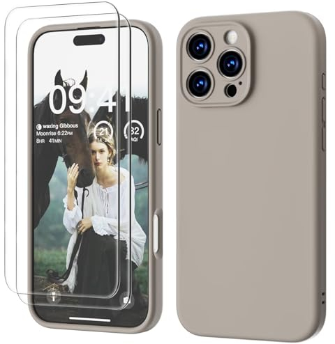 GOODVISH 3 IN 1 for iPhone 16 Pro Max Case 6.9 inch, Upgraded Camera Protection, 2 Pack HD Screen Protector, Liquid Silicone Anti-Scratch Shockproof Gel Rubber Non-Fingerprint Phone Case, Space Grey