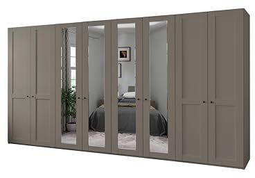WIEMANN Drehtürenschrank mit 4 Spiegeltüren mittig, Landhausstil Kleiderschrank 400cm breit, Kieselgrau, Höhe 216cm, Marlow