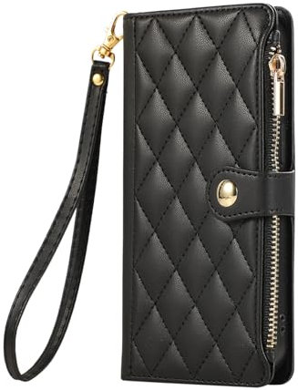 Wuhaizher iPhone 11 Pro Max Phone Case Zip Pocket Shockproof Leather Flip Folio Wallet Case with 4 Card Holder Slots Stand Silicone Bumper Zipper Cover for iPhone 11 Pro Max, Black