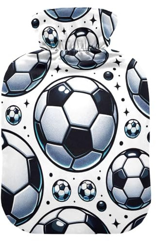 Wärmflaschen mit Cartoon-Fußball-Motiv, mit Samtbezug, Wärmbeutel für heiße und kalte Kompresse, 1 Liter