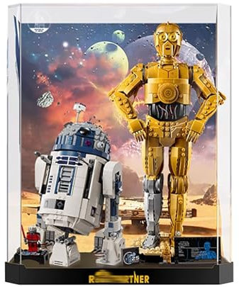 Acryl-Vitrine für Lego 75398 + 75379 Star Wars C-3PO/R2-D2, staubdichte Box, Aufbewahrungsbox, transparente Box, Displaybox, kompatibel mit Lego 75398 75379 (nur Hülle, kein Modell (einteilig)