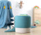 Emob Modern Blue Pouffe, 37 cm Diameter x 38 cm Height | 50% Cotton/50% Velvet, PVC Coated Hidden Legs, 6 cm Thick Orthopedic Sponge | Perfect for Kids & Entertainment