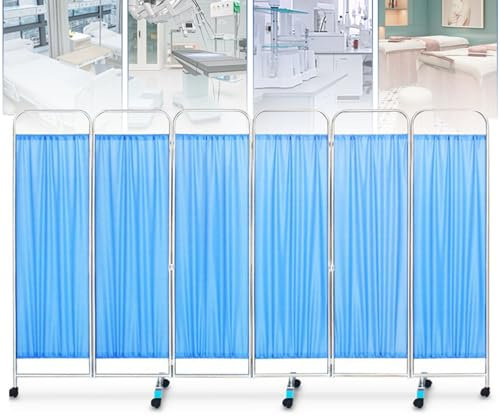 Hydravex Medizinischer Sichtschutz, tragbar, 3/4/5/6 Paneele, faltbar, temporäre Raumtrennwand für den Innenbereich, mit Rädern, für Krankenhaus/Klinik/Station, Metalleisenrahmen,6Panel