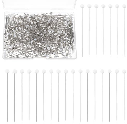 Wanmu 500 Stück Stecknadeln mit Kopf, 37mm Schneiderin Kopf Pins Edelstahl Stecknadel Lang Gerade Quiltnadeln Kopf Nadeln Lange Anstecknadeln Stecknadeln für Schneiderschmuck Nähen Säumen Craft