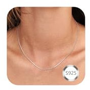 CASSIECA 925 Plata Esterlina Cadena 1mm Eslabón Cuadrado Cadena Collar Cierre de Anillo de Resorte Delgado Robusto Collar de Plata de Ley para Mujeres Hombres 40 cm