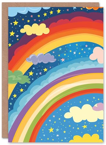 Artery8 Rainbows Stars Happy Colourful Dreamy Night For Child Kids Good Luck Card