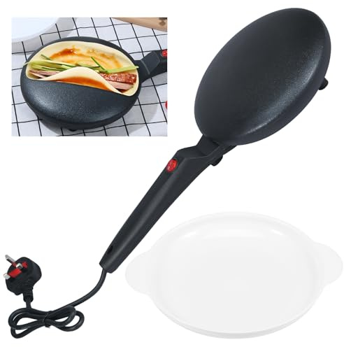 Electric Handheld Pancake Maker 8Inch Griddle Pancake Maker Crepe Maker with Handle Crepe Maker Non-Stick Handheld Instant Crepe Maker with Batter Bowl Auto Thermostat Control for Home Kitchen (Black)