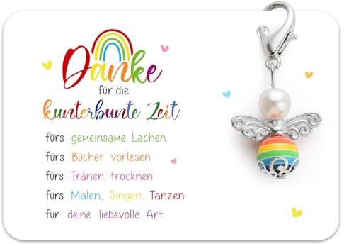 BOOMTOP Erzieherin Geschenk Schlüsselanhänger Weihnachten Abschiedsgeschenk Erzieherin Lehrerin Regenbogen Schutzengel Anhänger Dankeschön Geschenke Silvester Tagesmutter Kindergarten Kita Abschied