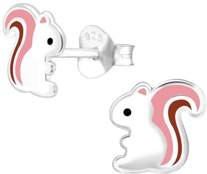 Monkimau Eichhörnchen Kinder Ohrringe | 925 Silber | Mädchen Ohrstecker Schmuck | Hypoallergen & Nickelfrei | Kinderohrringe Geschenkidee