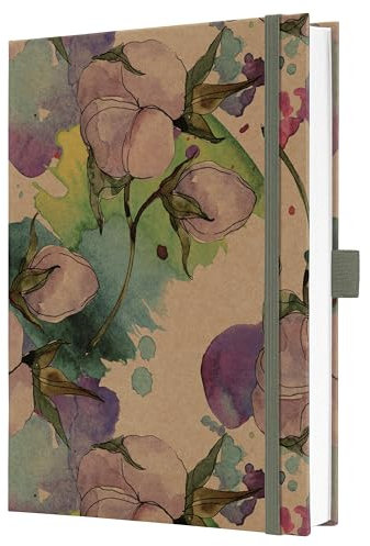 Sigel JN855 Notizbuch A5 liniert, stärkeres 100 g Papier, Geschenkbuch Jolie, Hardcover aus Kraftpapier, 192 Seiten, Pure Cottonflowers, vegan, aus nachhaltigem Papier