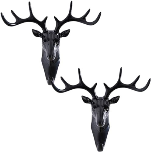 Beufee 2 Stück Hirsch-Wandhaken, Geweih-Kleiderbügel, dekorative Tier-Wandhaken, schwarzer Hirsch-Handtuch-Schlüsselhalter für die Wand, für Wohnzimmer, Schlafzimmer, Badezimmer