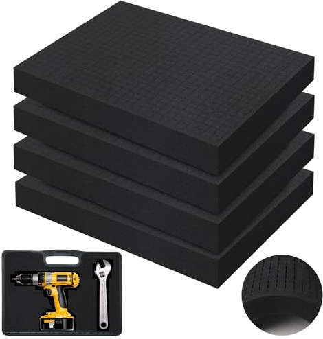 YFLeomry Mousse Prédécoupée, 4 pièces 400 x 300 x 50 mm, Noir, Plastique, Mousse Rembourrage, Utilisée Pour Protéger Les Outils, Les Appareils Photo, Les Cosmétiques et l'artisanat