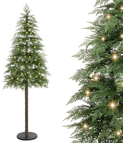 Yorbay Albero di Natale Artificiale con Luci Incorporate 180 cm Albero di Natale Slim in PE Realistico con Base a Disco per Casa e Negozio Decorazioni