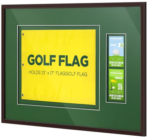 Silipull 20'' x 29.5'' Golf Flag Frames for 13'' x 17'' and 14'' x 18'' Golf Flags Wood Green Mat Photo Frame Collection Sport Collector Memorabilia for Retirement Birthday Gifts (Flag Not Included)