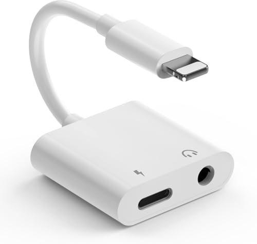 Adattatore da Lightning a jack 【Certificato MFi】 Adattatore per iPhone AUX e ricarica 3,5 mm cavo audio convertitore 3,5 mm connettore cuffie adattatore per iPhone 14/13/12/11/X/XS/XR/8/7