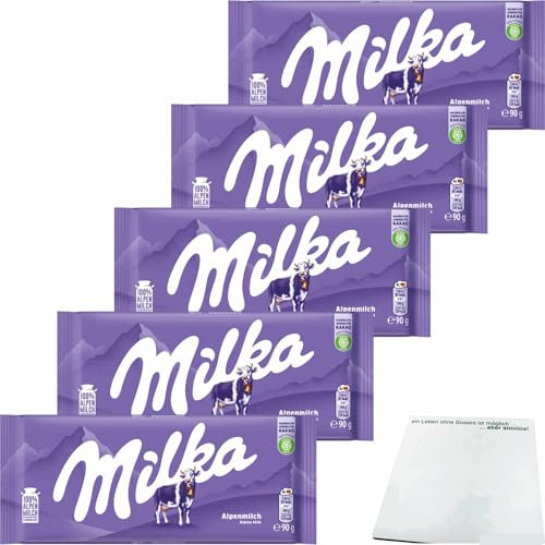 usy Bundle für Milka Alpenmilch Vollmilch Schokolade 5er Pack (5x90g Tafel) + usy Block