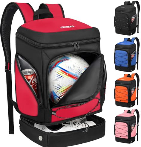 Ciihars Fußball-Rucksack, Fußballtasche mit Ballhalter, inklusive separatem Schuh- und Ballfach, Sportausrüstungstaschen, passend für Basketball, Volleyball, Fußball (rot)