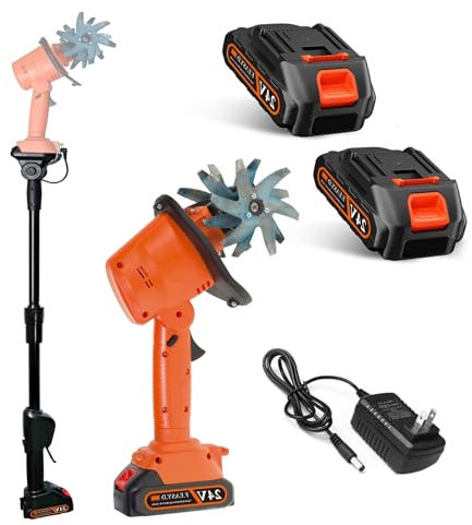 STWBHW Motozappa elettrica da Giardino, Mini motocoltivatore a Batteria da 21 V, coltivatore Portatile for Terreno, 235 Giri/min con 4 File di Denti, 2 batterie da 1,5 Ah, caricabatteria