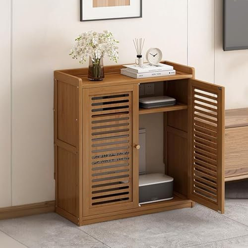 HARELA WiFi Router Hidden Box Storage Cabinet, Floor Standing Router Storage Box Hider Modem, Invisible Storage Multi-Layer Shelves for Home and Office(Brown,26.4x23.2x9.8in)