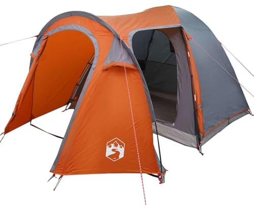 vidaXL Dome Tent with Roof Other Grey and Orange 384 x 254 x 170 cm, Adventure Ready Tent, Modern Rectangular Design, Portable Collapsible Dome Hiking for Family and Outdoor Camping Fun
