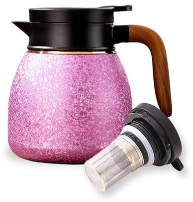 Thermoskanne Kaffeekannen Edelstahl Vakuum Isolations, Mit Teefilter, Intelligente Temperaturanzeige, Edelstahl Thermosflasche Für Küche, Büro, Hotel (Rosa,1100ml Intelligent)