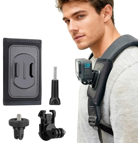 YALLSAME 360° Rotating Backpack Strap Mount for GoPro Action Camera | Non-Slip Hands-Free POV Shoulder Clip Holder for Hiking/Vlogging, Compatible with Insta360, DJI Osmo Action 6 5 4 3