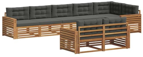 vidaXL Outdoor-Sofagarnitur mit Kissen 8 pcs Natur und Anthrazit, Modulares Outdoor-Sofa-Set, Robustes Garten-Lounger, Acacia-Möbel für Terrasse, Moderne Sitzgelegenheit