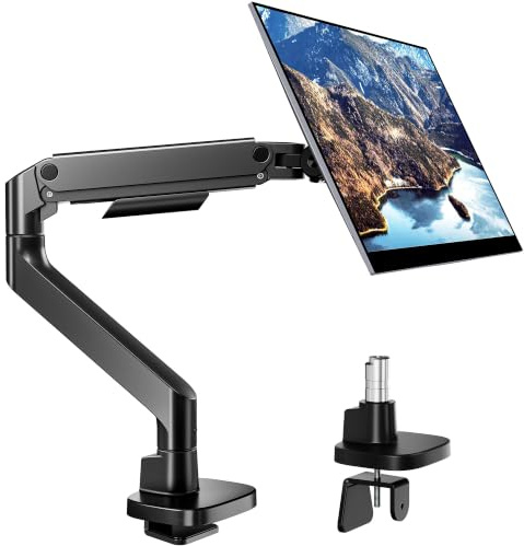 Pegzone Heavy Duty Single Monitor Arm for 17-49inch Max 44lbs, Black | Ultrawide Gas Spring Monitor Arm, Monitor Mount with Cable Management, Clamp/Grommet Base,Height Adjustment,VESA 75/100