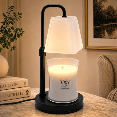 QUIGO Candle Warmer Lamp, White | Timer Dimmable Adjustable Height Glass Lampshade Electric Wax Melter Warming Gifts for Women Night Light Aesthetic Room Decor