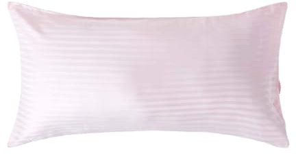 HOMESCAPES Damast Kissenbezug rosa 50x90 cm mit Satin-Streifen & Hotelverschluss, 100% ägyptische Baumwolle, Fadendichte 330