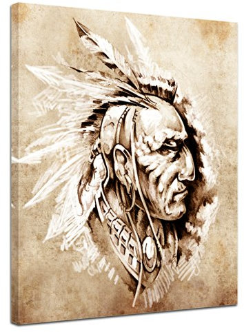 Bilderdepot24 Bild auf Leinwand | Indianer II, Tattoo Art in 30x40 cm als Wandbild | Wand-deko Dekoration Wohnung modern Bilder | 170083