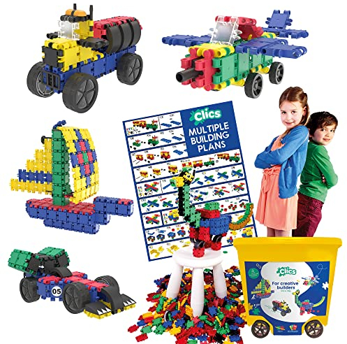 Clics Konstruktionsspielzeug für Kinder ab 3 Jahre, kreatives Lernspielzeug im 750 Teile Set, Bausteine für Mädchen und Jungen, Montessori STEM-Spielzeug, Langlebige Spielzeug aus recyceltem Material