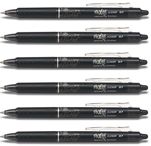 Pilot Frixion Clicker Feiner Tintenroller | versenkbare Spitze | Strichstärke 0,7 mm (medium) (6er Pack, schwarz)