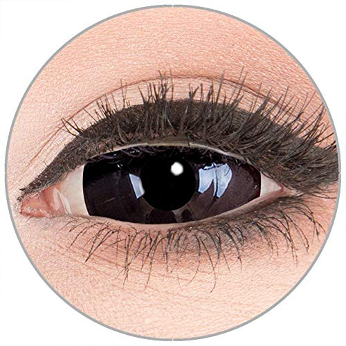 Farbige Kontaktlinsen zu Fasching Karneval Halloween in Topqualität von 'Glamlens' ohne Stärke 1 Paar Crazy Fun Sclera schwarze 'Black Sclera' 22 mm mit Behälter
