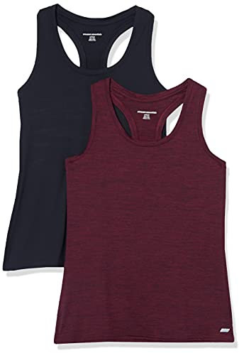 Amazon Essentials Damen Active Quick Dry Tech Stretch Racerback-Tanktop (in Übergröße erhältlich), 2er-Pack, Burgunderrot Space-dye/Schwarz, XL