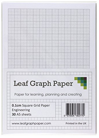 Leaf Graph A5 Graph Paper, 1mm (0.1cm) Squared Engineering Pad, 30-Leaf Pack