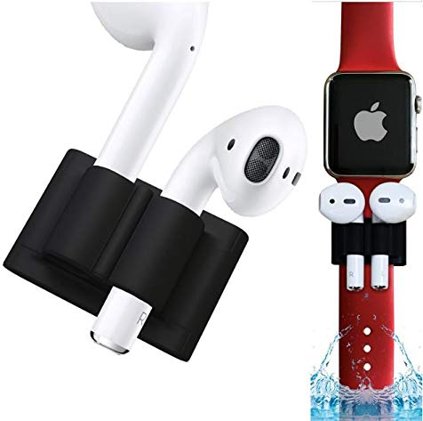 qualiquipment Silikon Halterung kompatibel mit Apple AirPods, Zubehör Befestigung für kabellose Apple in-Ear Kopfhörer an Uhr und Smartwatch (Schwarz)
