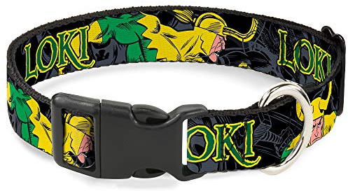 Buckle-Down Loki In Action Hundehalsband, Kunststoff, 45,7 bis 81,3 cm, Schwarz/Grau/Gelb/Grün