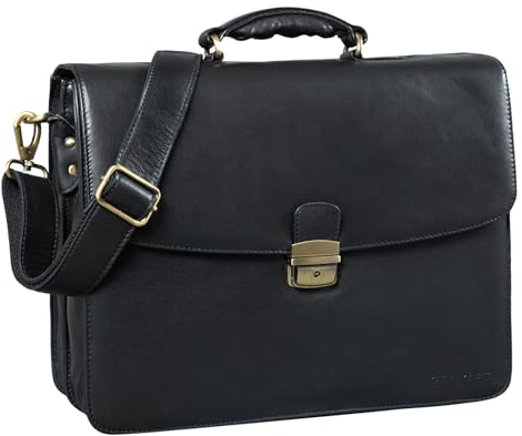 STILORD 'Loris' Serviette Homme Cuir Véritable XL Cartable avec Boucle Sac d'affaires Sac de Bureau Vintage Porte-Documents, Couleur:Noir
