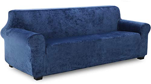 TIANSHU Samt Sesselbezug 4 sitzer,Soft Velvet Plush Couchbezug stilvolle Luxus-Möbelbezüge Anti-Rutsch-High Stretch Sesselbezug(4 Sitzer,Navy blau)