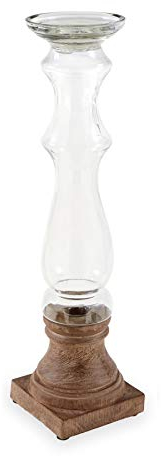 Mud Pie Kerzenständer aus Glas und Holz (hoch), transparent (40960016T)