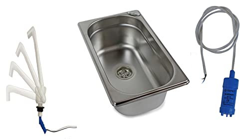 Edelstahl Spülbecken Camping Spüle Waschbecken 265x160x100 mm + Novo Weiß + 12v Tauchpumpe (ad-ideen)