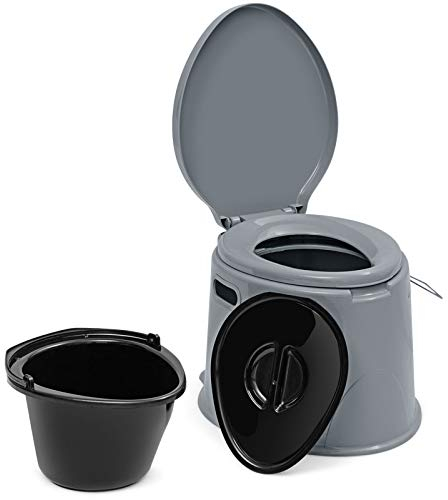 GOPLUS Toilette Portable 5L, Supporter 200KG, Toilette Sèche avec Couvercle, Seau Amovible avec Poignée, Anti-odeur, Nettoyage Pratique, Utilisation Familiale Disponible, pour Camping, Extérieur, Gris