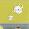 Diy Mirror Wall Clock Kettle Tea Cup Three-Dimensional Wall Sticker Decorative Wall Clock Silver