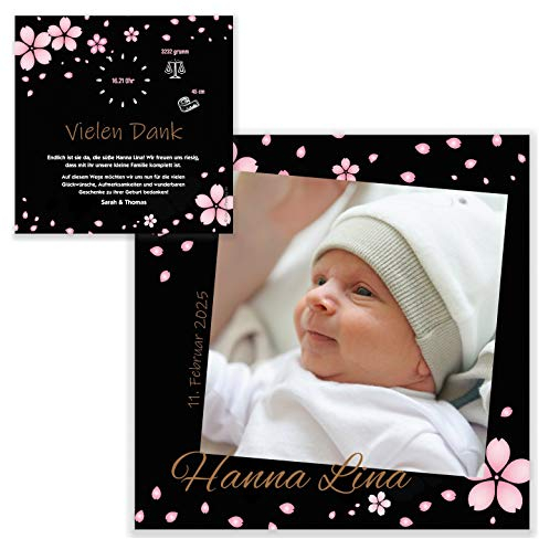 Unser-Festtag Design Blumen Baby Geburtskarten Dankeskarte Danksagung für Mädchen, Ihr eigener Text wird eingedruckt, Foto - 20 Karten