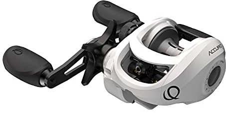 Quantum Unisex-Erwachsene Rolle Accurist Baitcast-Angelrolle, Größe 100, übergroße rutschfeste Griffknöpfe und durchgehende Anti-Reverse-Kupplung, einteiliger Aluminiumrahmen, Weiß, 6.3:1