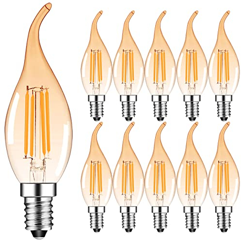 Suncan 10 Stück C35 LED E14 Kerze Lampe 4W,LED Filament Glühlampen,Amber Glas,Warmweiß 2700K,Glühbirnen,AC 220V, Nicht Dimmbar,Energieklasse F