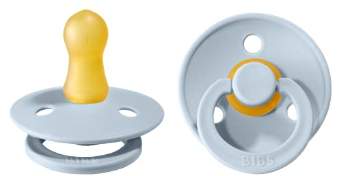 BIBS Colour Schnuller 2er-Pack, BPA-frei, Kirschform Nippel. Naturkautschuk/Latex, Hergestellt in Dänemark. 0-6 Monate (2er Pack), Baby Blue/Baby Blue