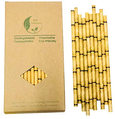 Lot de 100 Pailles en Papier de Bambou Jaune pour Remplacer les Pailles en Plastique, 100% Bio et Respectueux de l'environnement