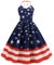 Ni_ka Robe Femme Chic Et Glamour Robes Taille sans Manches à Col V Impression De Drapeau Jour De L'IndéPendance Women Dress Sexy Noir Rouge Taille S à 2XL